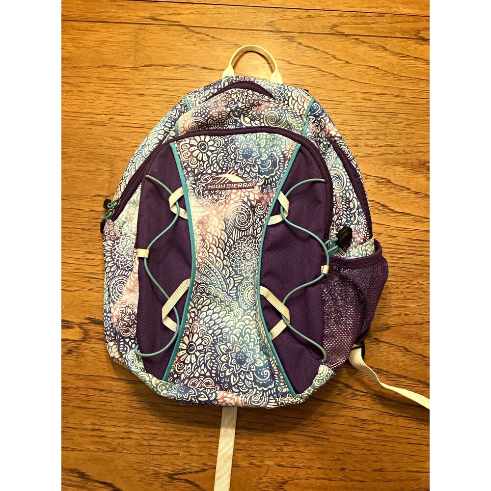 High Sierra Women’s Hiking Backpack Zip Closure Pattern Purple Blue Pink